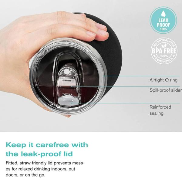 Giftana Black Stainless Steel Insulated Vacuum Double Wall Tumbler With Lid For Cold Hot Drinks