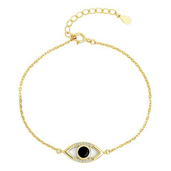 GIVA Sterling Silver Golden Raven Black Evil Eye Bracelet For Women