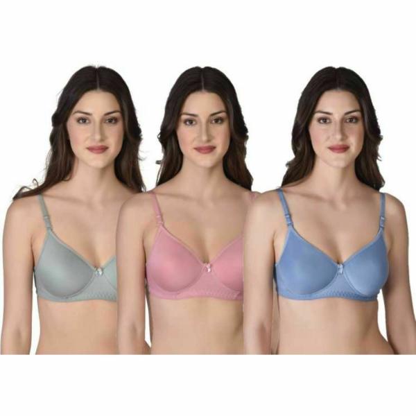 Saklana Women's Cotton Lightly Padded NonWired TShirt Bra Combo Pack