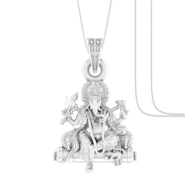 Akshat Sapphire Pure Silver God Ganesha Pendant With Chain Suitable For