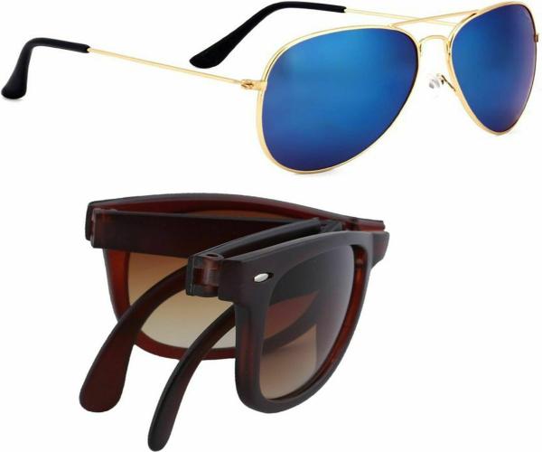 Elgator UV Protection Wayfarer And Aviator Full Frame Blue And Brown Sunglasses For Men And