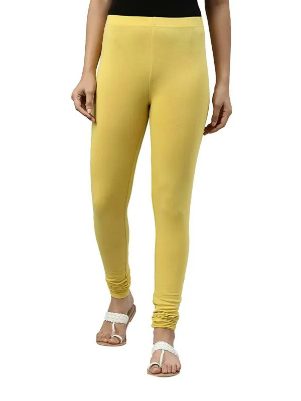 Go Colors Women Yellow Solid Stretch Leggings JioMart