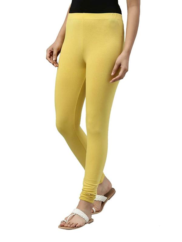 Go Colors Women Yellow Solid Stretch Leggings JioMart