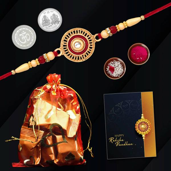 Deodap Multicolor Rakhi With Chocolates, Roli Chawal, Pair Of Pooja