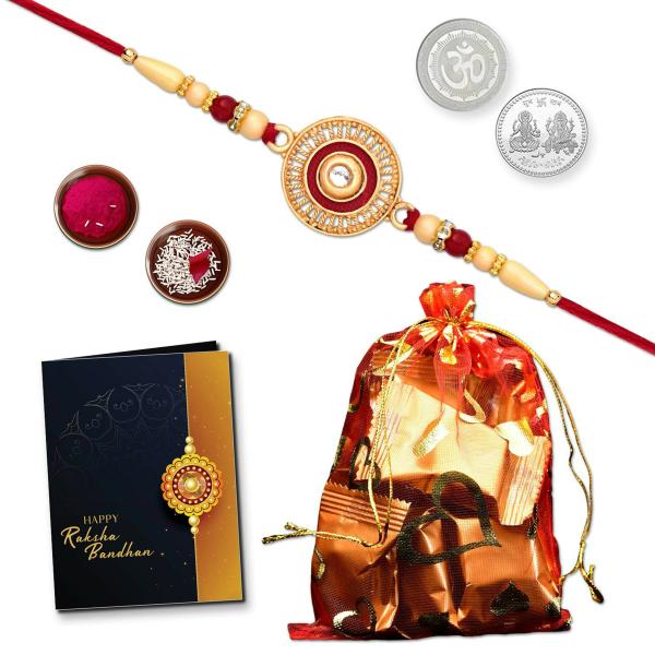 Deodap Multicolor Rakhi With Chocolates, Roli Chawal, Pair Of Pooja
