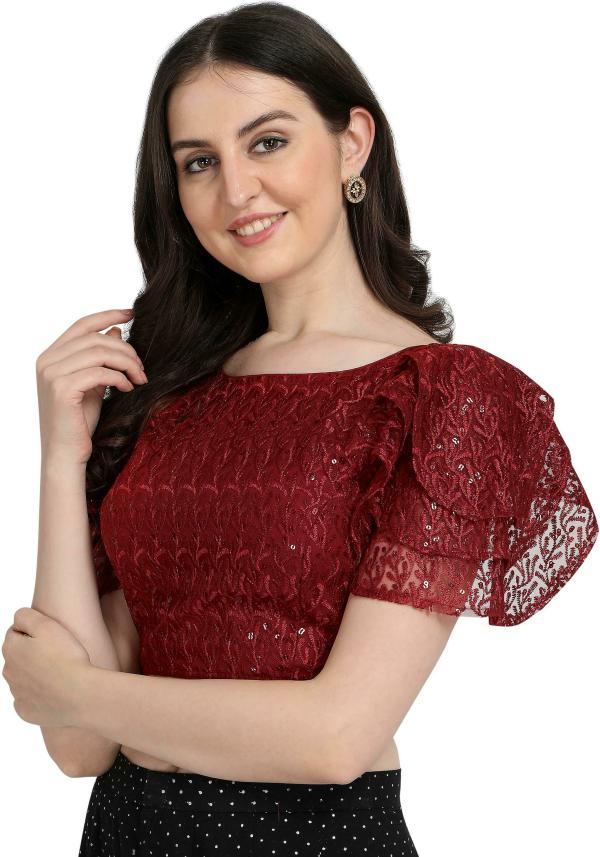 Fabviva Women Maroon Embroidered Net Blouse JioMart
