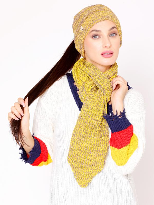 Bharatasya Yellow Set of Chunky ponytail beanie and Muffler for Women