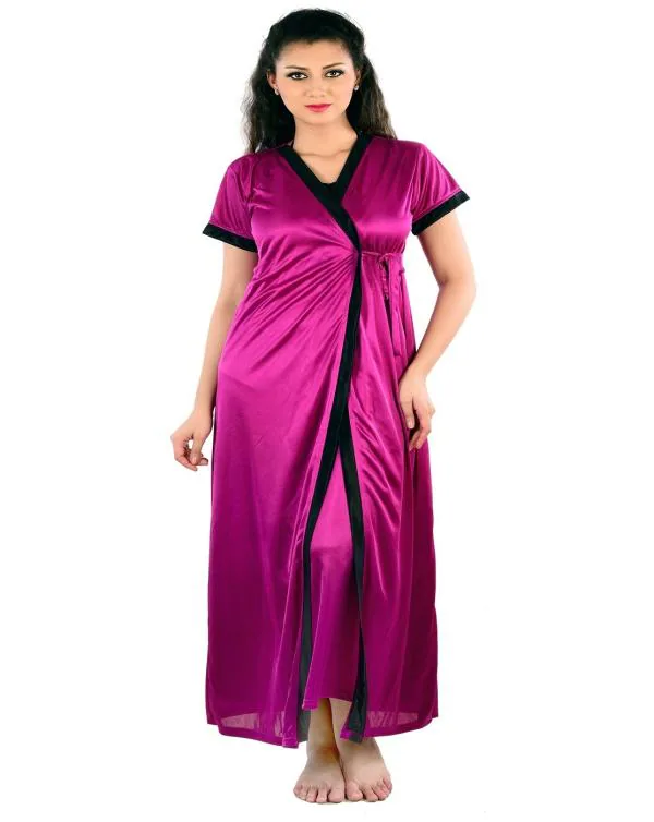 Women's Night Dress and Nighties Pink Satin Nightwear 6pc Robe & Nighty