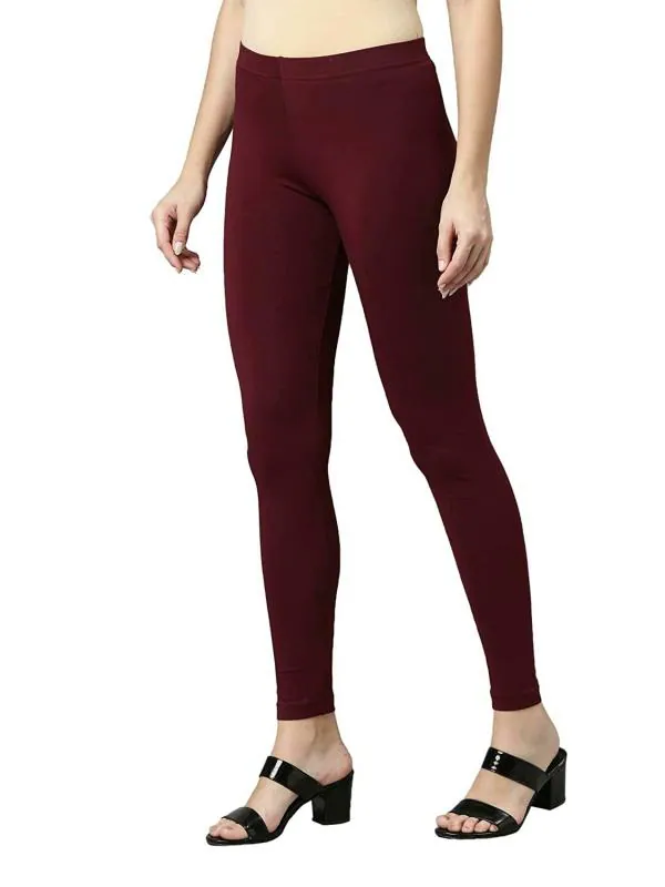 Go Colors Women Maroon Solid Stretch Leggings JioMart