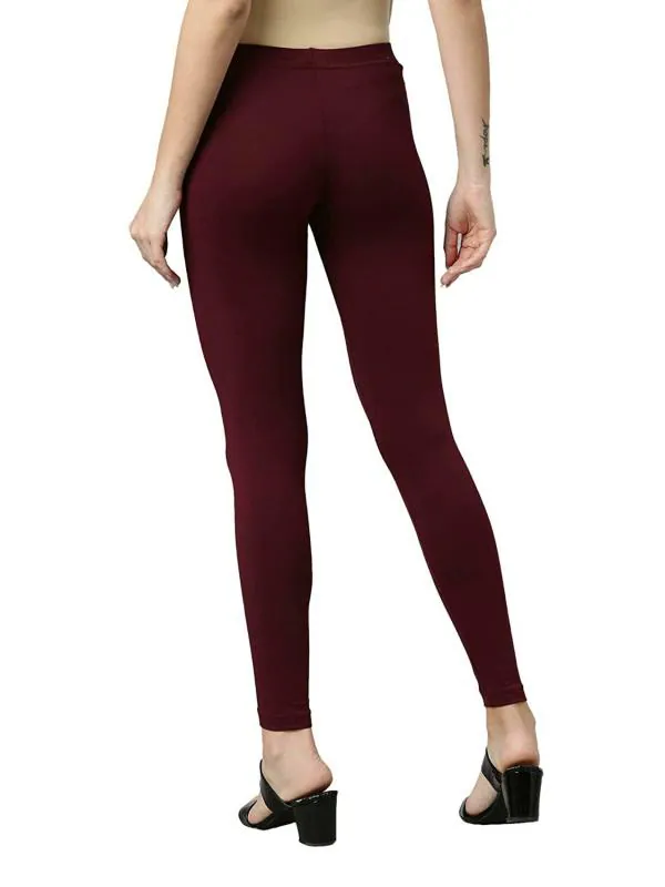 Go Colors Women Maroon Solid Stretch Leggings JioMart