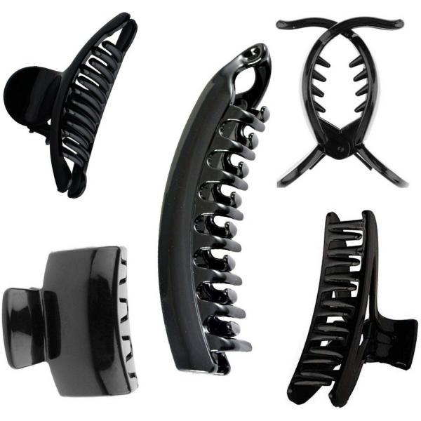 Yogillion Black Plastic Solid Hair Clutches for Girlss and Women (Pack