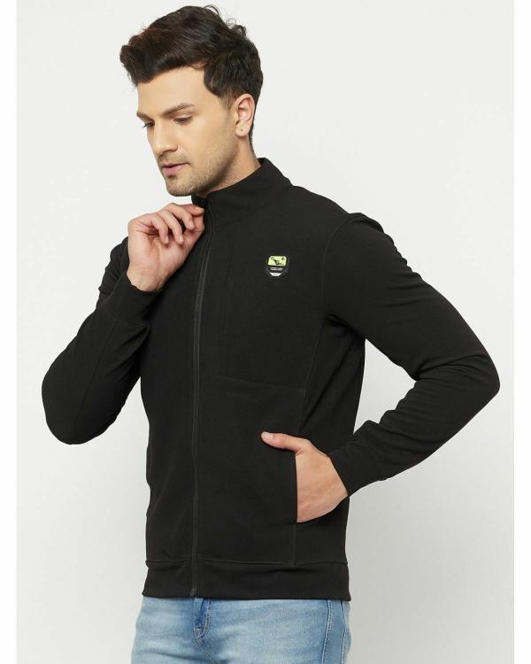 Glito Black Solid DryFit Regular Fit Sports Wear Jacket/Upper For Men