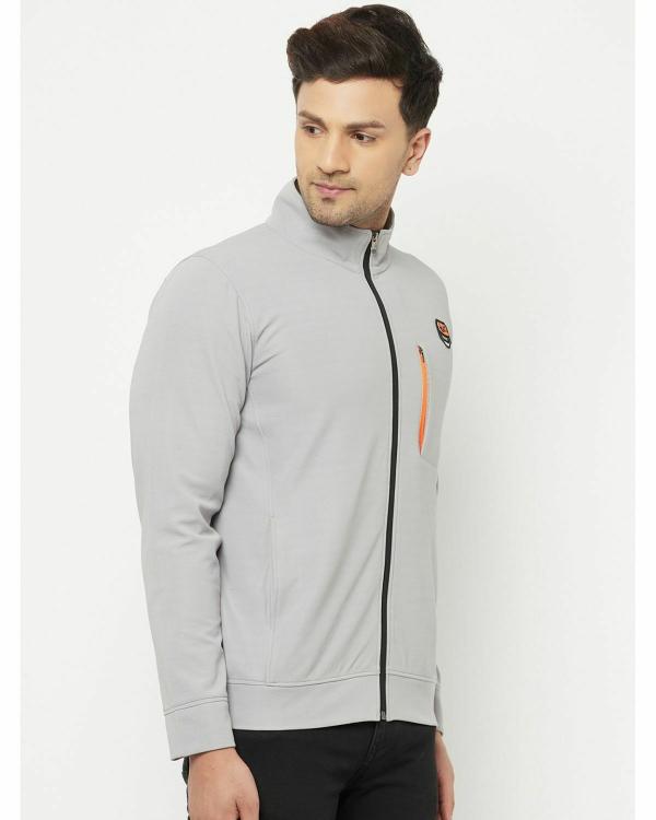 Glito Grey Solid DryFit Regular Fit Sports Wear Jacket/Upper For Men