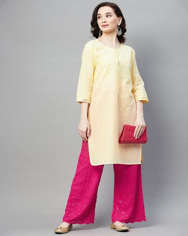 Aarika Women's Lemon Color Chikankari Kurti - JioMart