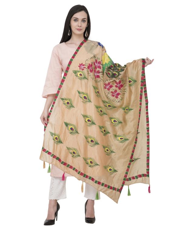 A R Silk Silk Peacock Multi Fancy Dupatta Color Golden Dupatta/Chunni ...