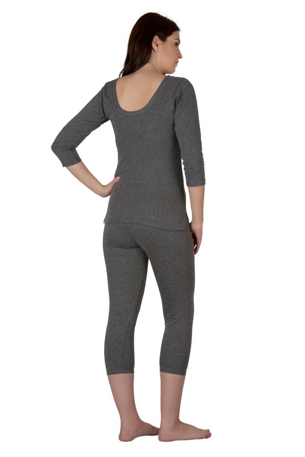 Selfcare Women 3/4th Sleeve Self Design Polycotton Grey 2 Thermal Sets