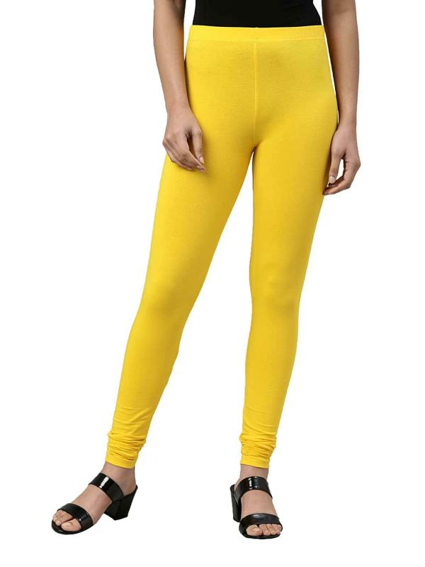 Go Colors Women Yellow Solid Stretch Leggings JioMart
