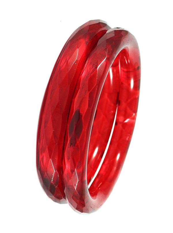 NMII Glass with Diamond Cut Crystal Clear Glossy Finished Kada Set For