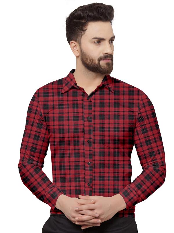 Men Slim Fit Checkered Spread Collar Casual Shirt JioMart