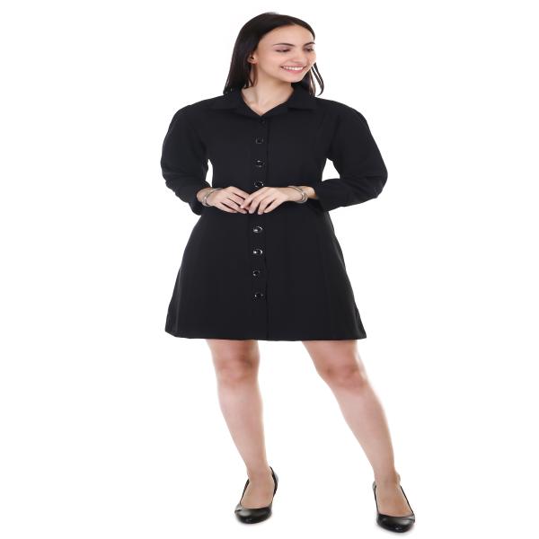 BE DRESSED BLACK COLOR COAT STYLE SHIRT DRESS WITH BUTTONS FOR WOMEN