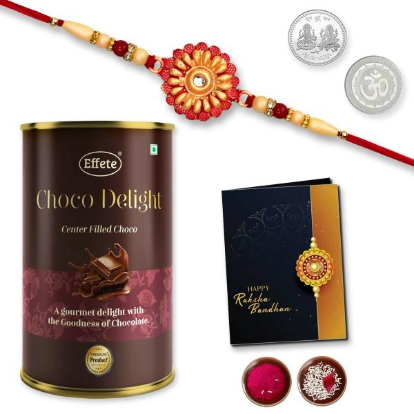 Deodap Multicolor Rakhi With Chocolates, Roli Chawal, Pair Of Pooja