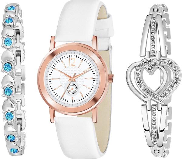 Praizy Times Analog White Dial White Strap Watches For Women (Pack Of 3