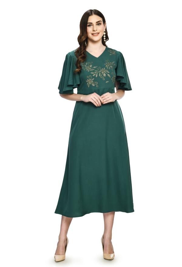 PREEGO Women Teal Fit And Flare Maxi Dress JioMart