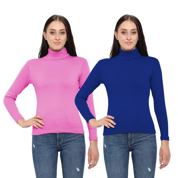 Diaz Solid Women High Neck TShirt Baby Pink,Royal JioMart