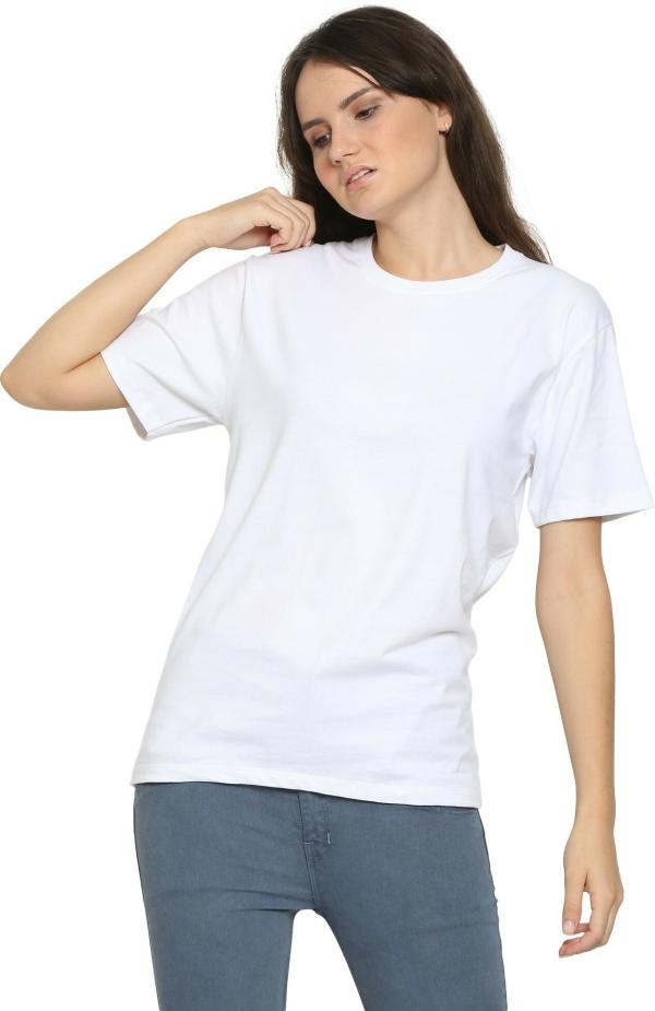 YouthPoi Women White Solid Pure Cotton Round Neck Tshirts JioMart