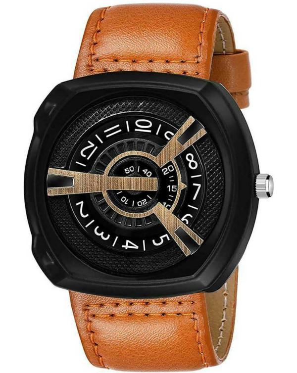 Missfox Luxurious Black Dial Gent Sports Watches for Men Stylish Brown