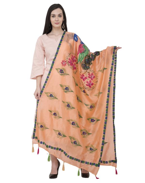 A R Silk Silk Peacock Multi Fancy Dupatta Color PEACH Dupatta/Chunni ...