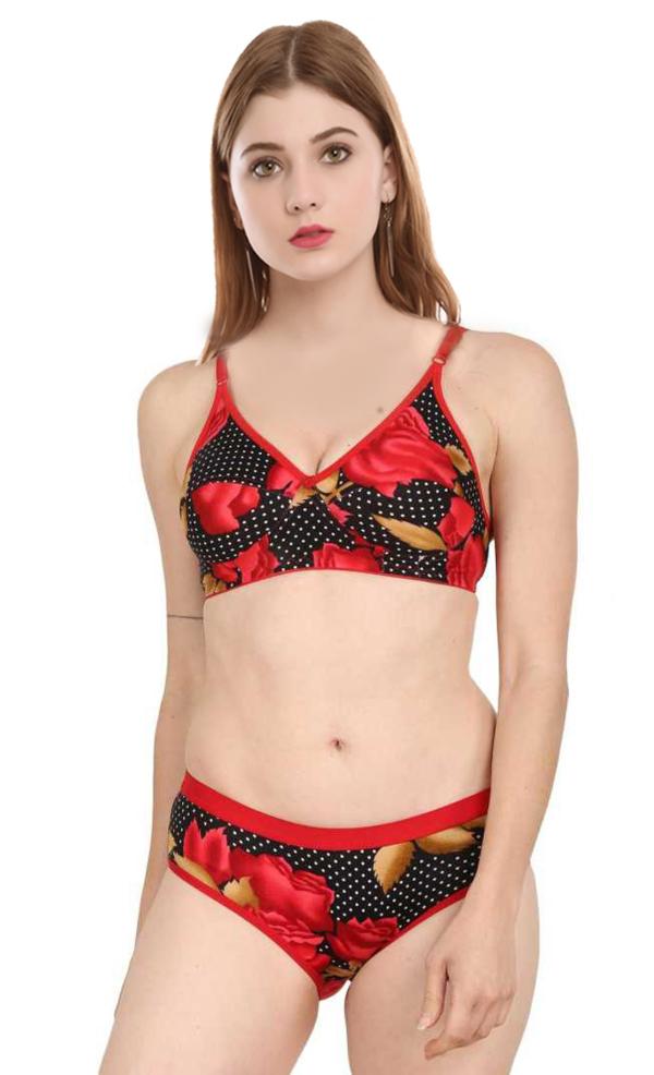 Women Cotton Bra Panty Set for Lingerie Set ( Pack of 1 ) ( Color Red