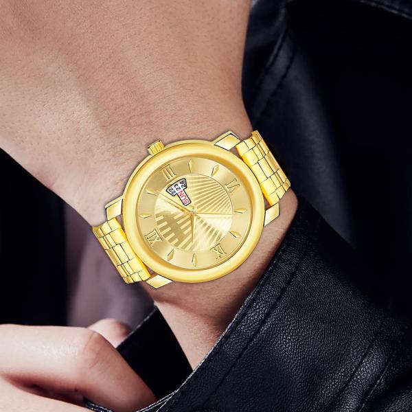 WHIPLASH Gold Stainless Steel Day & Date Display Analog Watch For Men