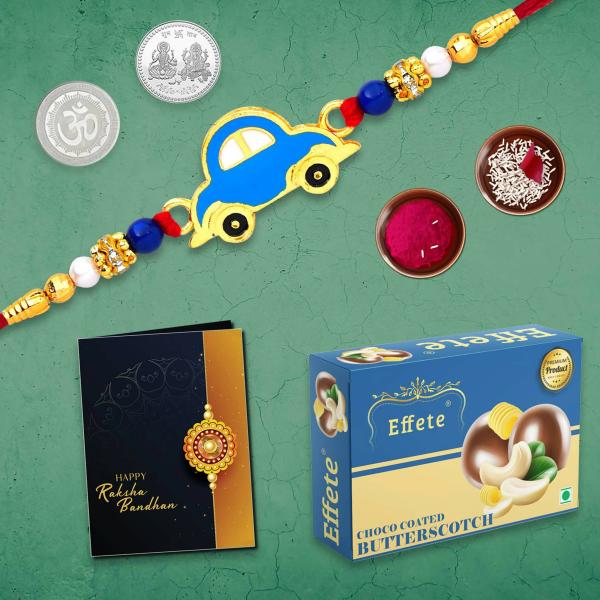 Deodap Multicolor Rakhi With Chocolates, Roli Chawal, Pair Of Pooja