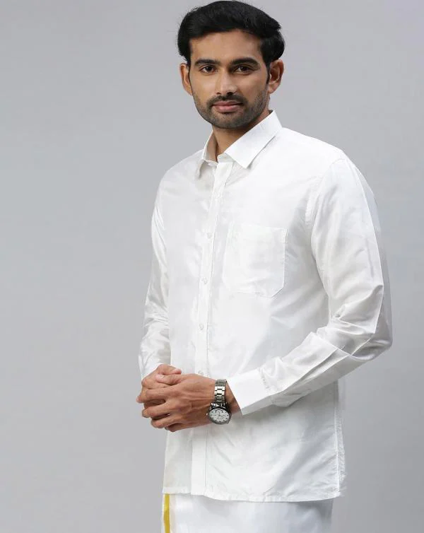 RAMRAJ Men's White Solid Silk Fulllength Sleeve Shirt JioMart