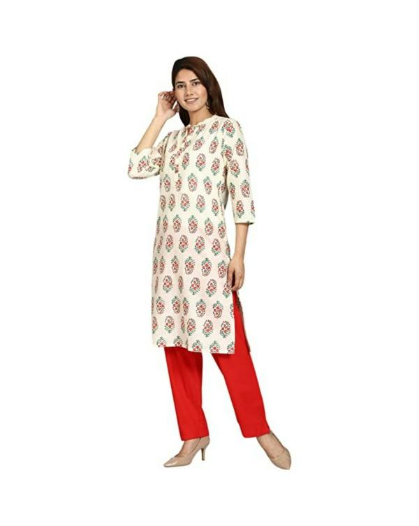 Aroopa Women White Printed Floral Design Cotton Kurthi with Pant - JioMart