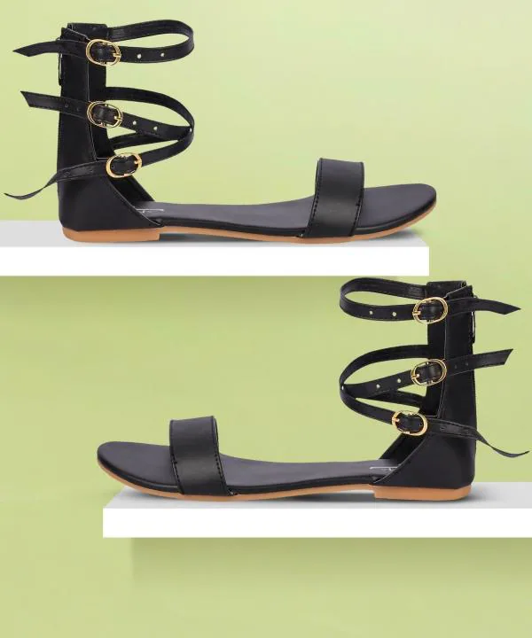 Brauch Women Black Flat Sandals JioMart