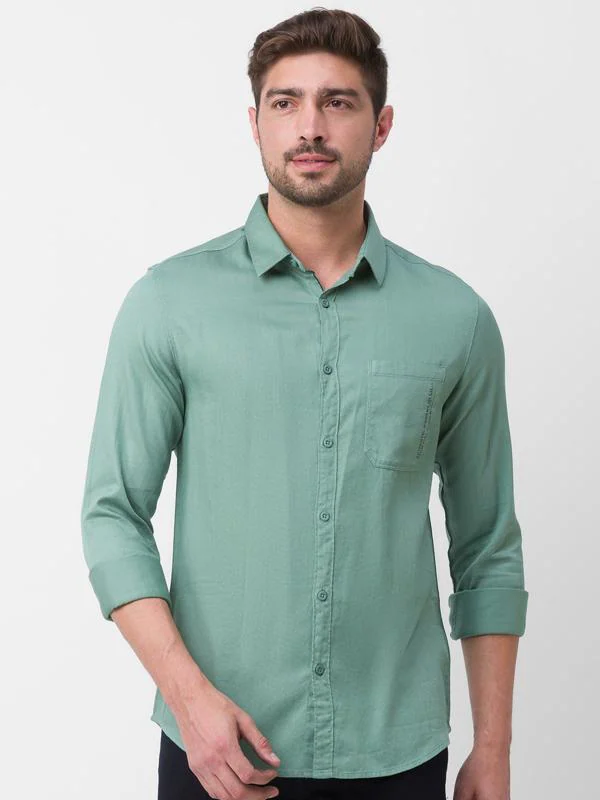 Spykar Sage Green Cotton Full Sleeve Plain Shirt For Men - JioMart