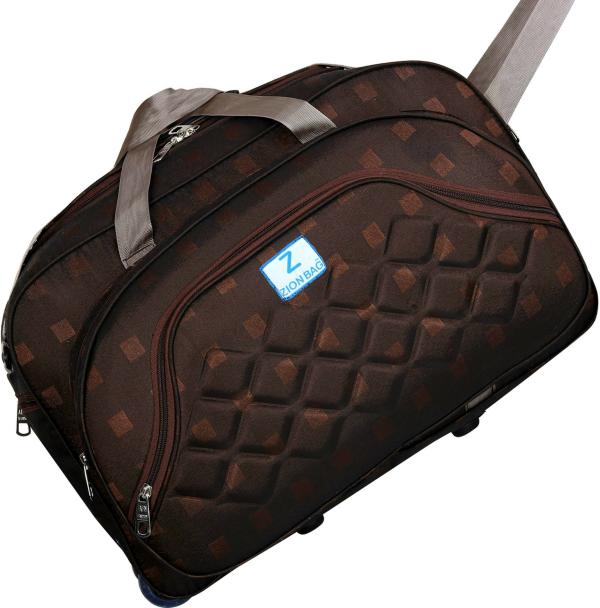 Zion Bag Brown Polyester Waterproof Strolley Duffel Bag With Two Wheels