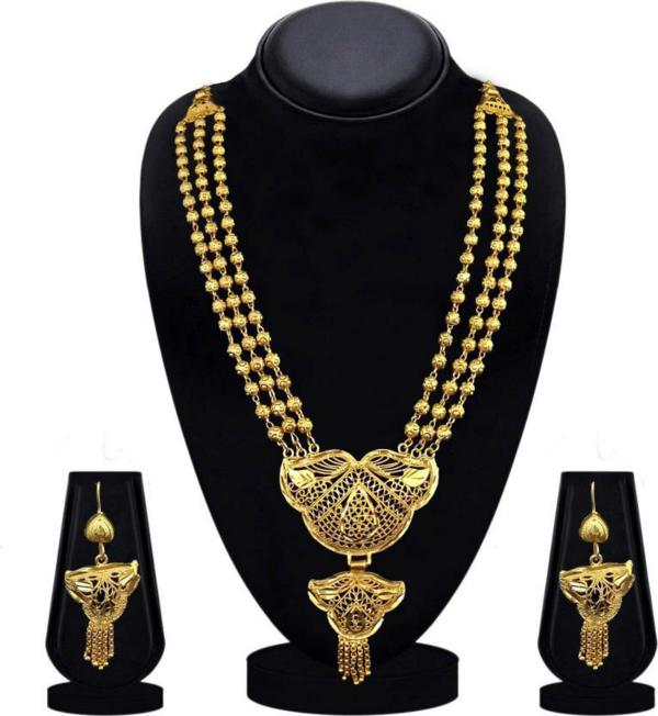 Jewelmaze Alloy GoldPlated Gold Necklace With Earrings Set (Women
