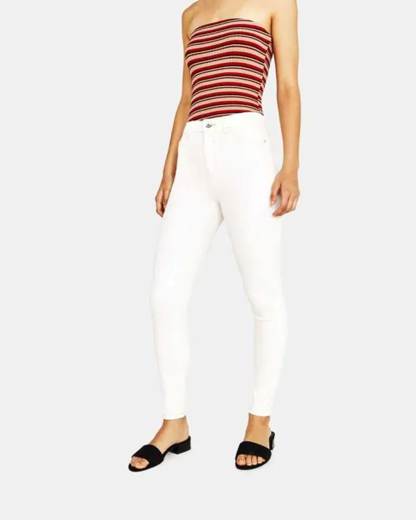 Guti Womens High Rise Ankle Length Cream Skinny Jeans JioMart