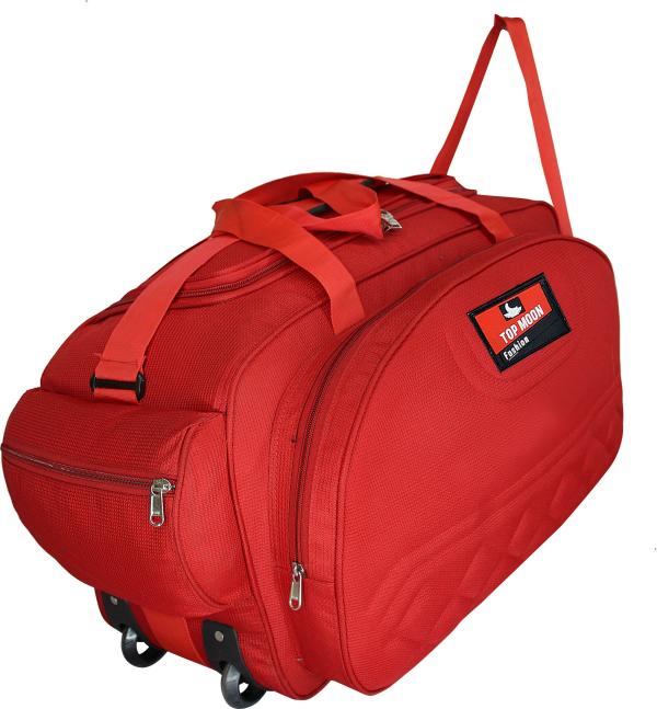 Topmoon Fashion Men And Women Red Polyester Duffel Bag With Roller