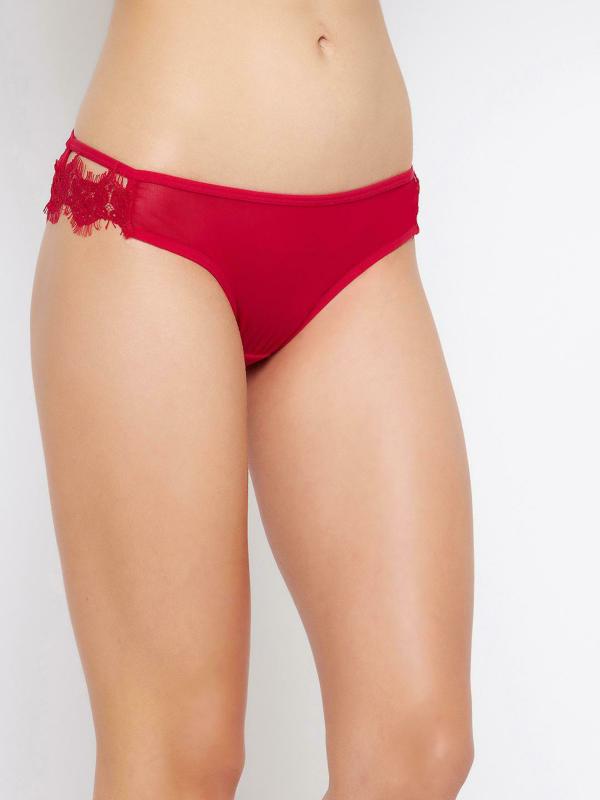Clovia Red Solid Lace Single Bikini Panty JioMart