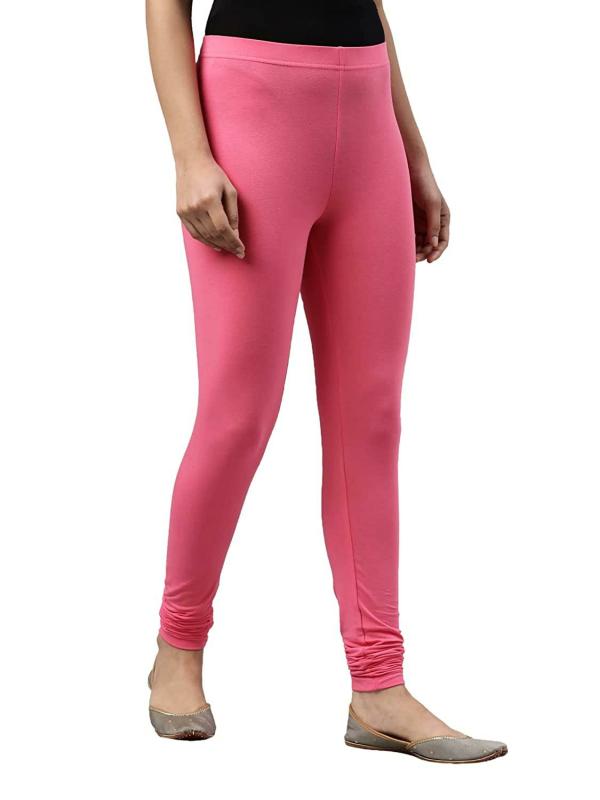 Go Colors Women Pink Solid Stretch Leggings JioMart