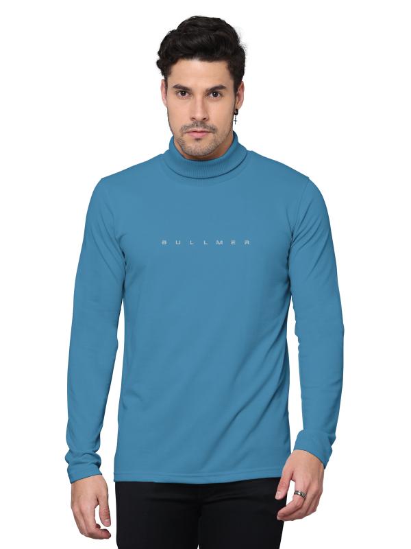 BULLMER Turquoise Solid Full sleeve Single High Neck Tshirt For Men