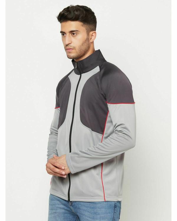 Glito Grey & Black Color Blocked Stretchable Regular Fit Sports Wear