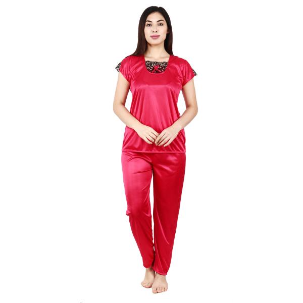 Come 4 Try Women's Satin Plain/Solid Rani Pink Satin Night suit Top
