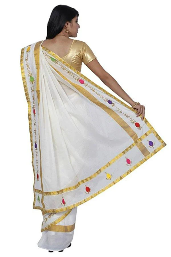 Fashionkiosks Women Beige Cotton Embroidery With Jari Lace Brocade