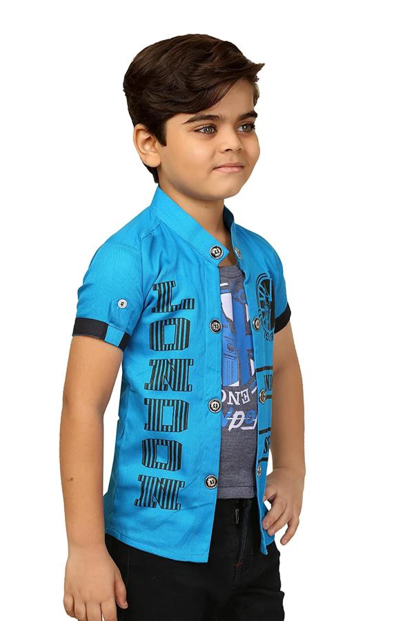 FASHION GRAB Boys Light Blue Cotton Jacket With Attached Tshirt (5