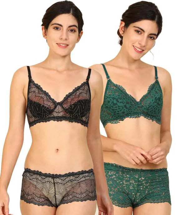 Women Cotton Bra Panty Set for Lingerie Set ( Pack of 2 ) ( Color